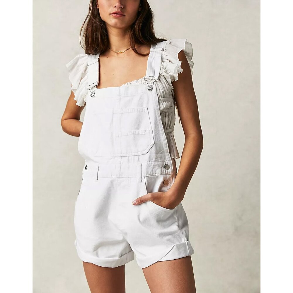 🆕 NWOT FREE PEOPLE We The Free Ziggy Shortalls Optic White size XL